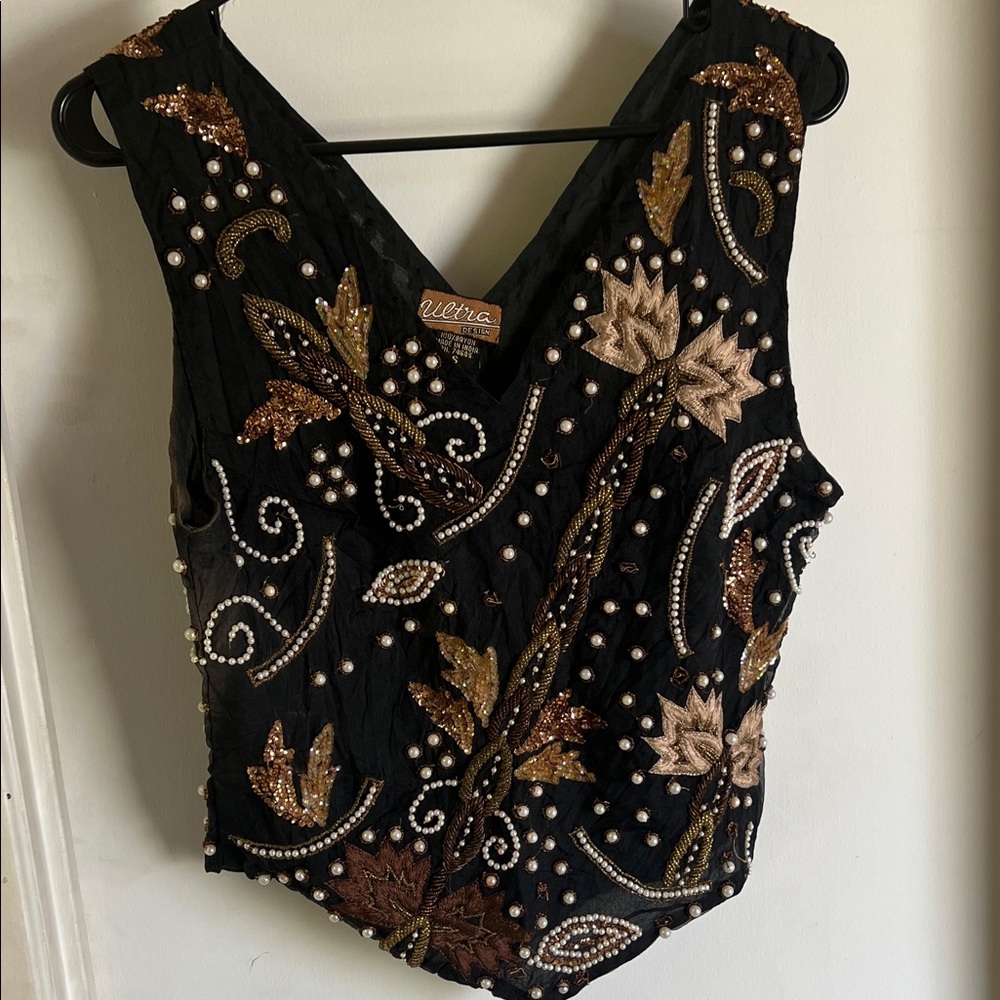 Elegant Ultra Design Small Black and Gold Embellished Women's Blouse